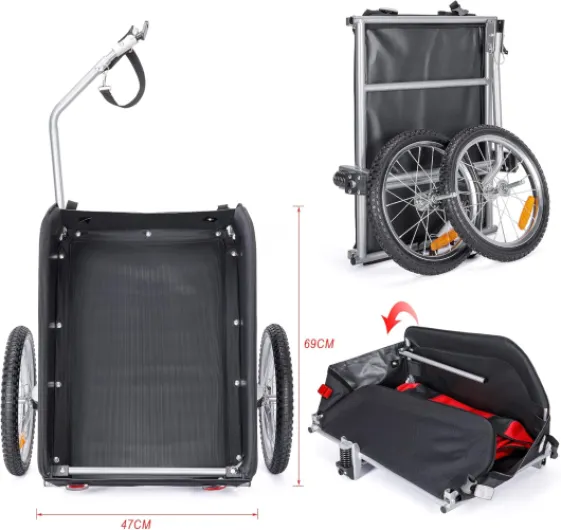 Remorque Velo Cargo avec Amortisseur, Capacité de Charge Jusqu'à 120l et 88lb / 40kg, Remorque de Fret Pliante, Remorque de Transport de Signal de Sécurité de Vélo avec Bâche (Jaune) Rouge