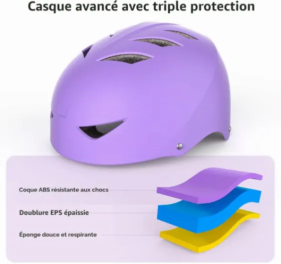 Sets de Protection Enfant Casque Vélo Réglable Coudières Genouillère Protège-Poignets Protections Rollers Velo Skateboard Rollers Skate Violet