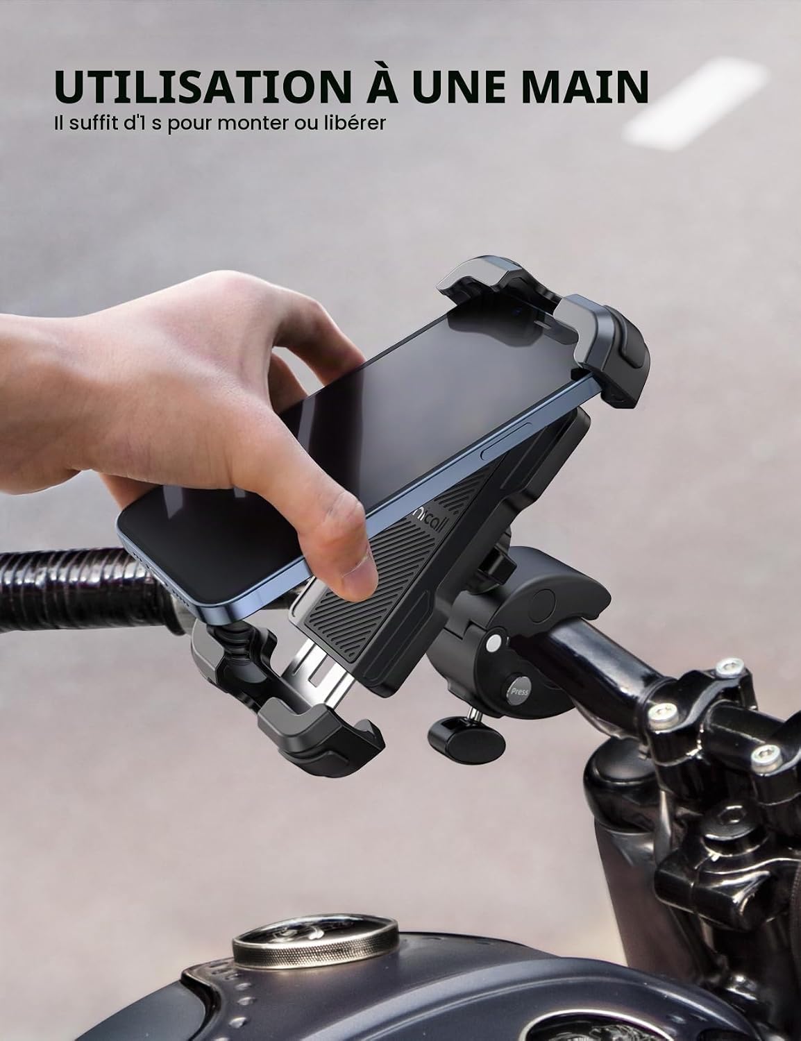 Support Téléphone Moto, Support Téléphone Vélo - [Amélioré Pince de Guidon à Installation Rapide], Porte Téléphone Vélo pour iPhone 17/16/15/14/13 Pro Max, Xs XR, Android, Smartphone 4.7-6.8” Noir