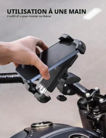 Support Téléphone Moto, Support Téléphone Vélo - [Amélioré Pince de Guidon à Installation Rapide], Porte Téléphone Vélo pour iPhone 17/16/15/14/13 Pro Max, Xs XR, Android, Smartphone 4.7-6.8” Noir