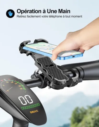 Support Telephone Velo [Verrouillage Sécurisé], Installation Rapide Anti-Chute Support Telephone Moto 360° Rotation, Compatible avec iPhone 17 Air/16 Plus, Autres Smartphones de 4.7"-6.8" Noir