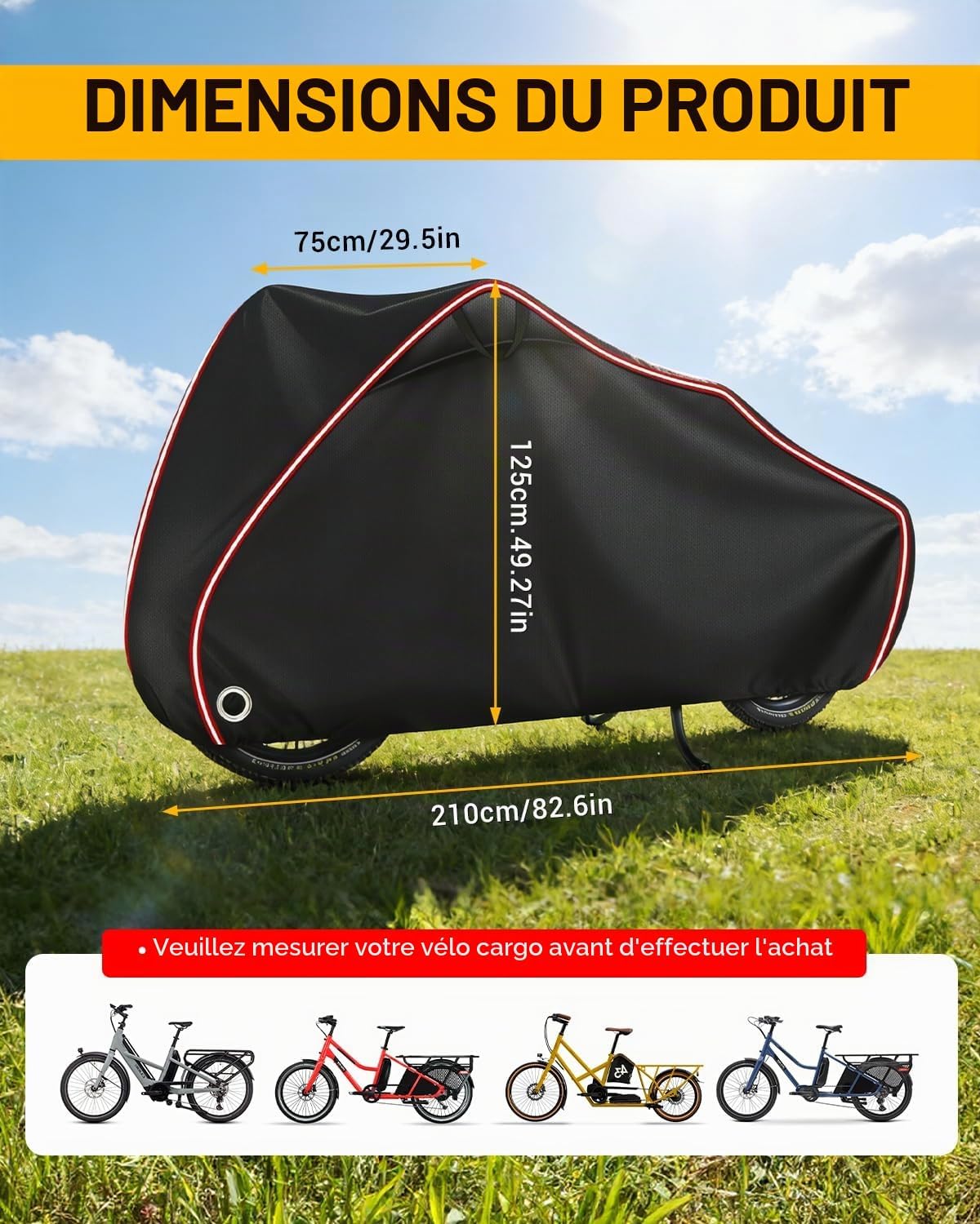 Housse Velo Exterieur Bâche Vélo Etanche Housse de Vélo Imperméable Tissu Oxford 420D Bache Anti pluie Anti-UV Coupe-vent avec Trou de Serrure pour VTT et Vélo Longtail(210×75×125 cm) 210 X 75 X 125 Cm
