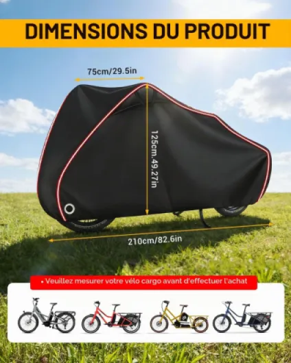 Housse Velo Exterieur Bâche Vélo Etanche Housse de Vélo Imperméable Tissu Oxford 420D Bache Anti pluie Anti-UV Coupe-vent avec Trou de Serrure pour VTT et Vélo Longtail(210×75×125 cm) 210 X 75 X 125 Cm