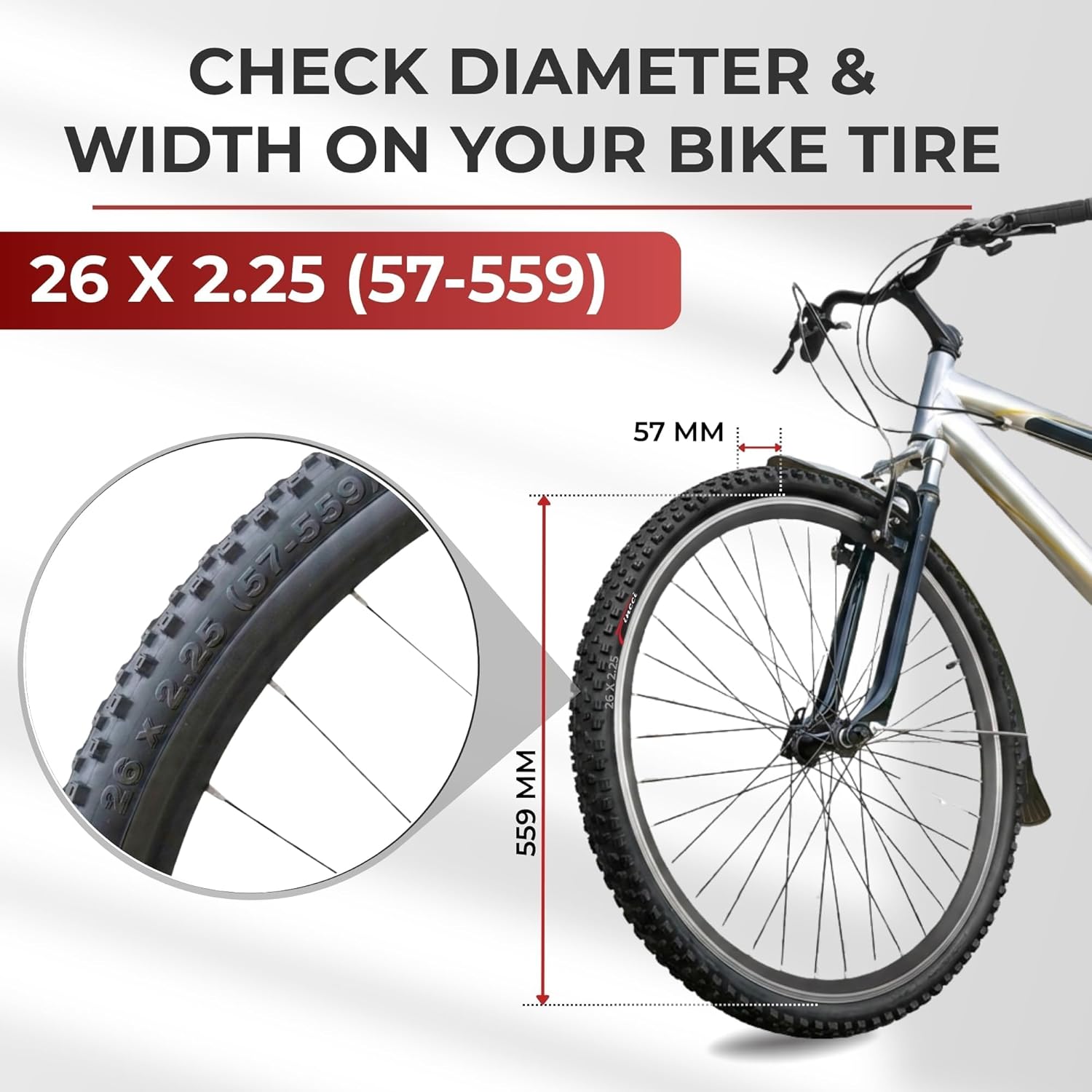 Encamp Velo Pneus VTT 26 x 2.25 Pouces avec 57-559 Chambre à Air avec 48mm Schrader - Pair Pliable Tire 26" pour Montagne & Hybrid & Electrique Vélo, VTT Tout Terrain, vélo de Ville Pack 2