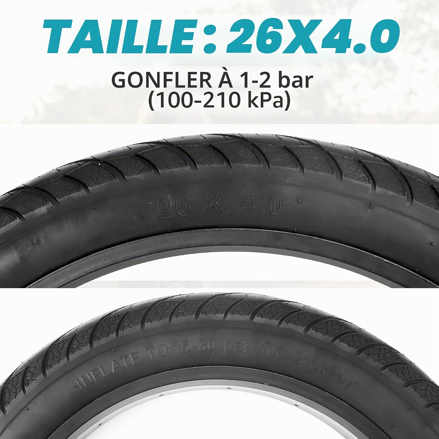 ZUKKA Pneu de vélo 20" 26" Fat Tire 20/26 x 4.0 pour vélo électrique, VTT Heavy Duty Haute Performance résistant à l'usure 26x4,0 pouces / 2 pneus & 2 tubes / noir