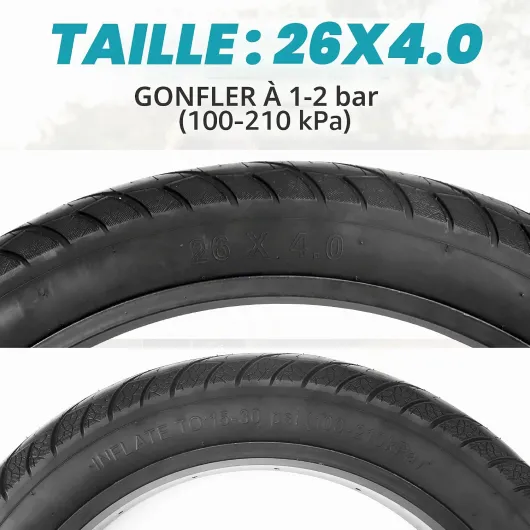 ZUKKA Pneu de vélo 20" 26" Fat Tire 20/26 x 4.0 pour vélo électrique, VTT Heavy Duty Haute Performance résistant à l'usure 26x4,0 pouces / 2 pneus & 2 tubes / noir