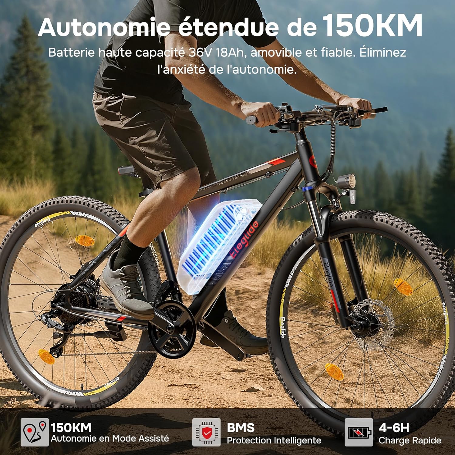Mopride 2 Vélo électrique Homme Femme, Freins à Disque Hydrauliques, Autonomie 150km, VTT électrique 27.5''/29", Vélo Électrique en Montagne pour Adulte, 21 Vitesses(Version 2026) 29 Mopride 2-NOIR