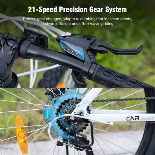 EM3 VTT pour Adultes Hommes et Femmes, Vélo 26 Pouces, Système de Vitesses 21 Rapports, Cadre en Aluminium avec Suspension Avant, Vélo Tout Terrain avec Freins à Disque, Charge Max - 150 kg EM3-Blanc