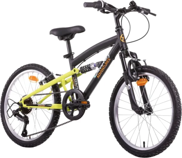 Discovery Vélo VTT 20'' Tout Suspendu Adventures -6 Vitesses-dérailleur Shimano TY21-Freins V-Brake-Jantes en Aluminium Y20 Mixte, Black/Yellow