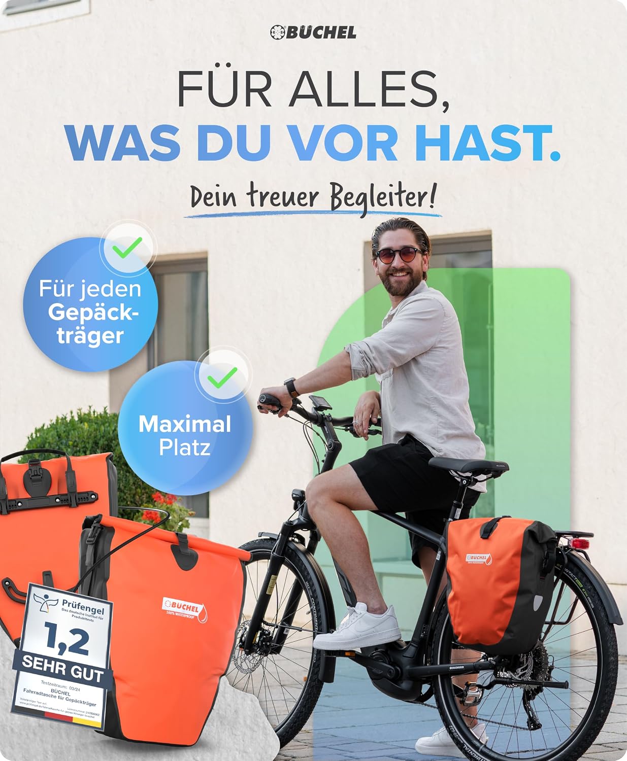 Büchel Sacoche de vélo pour Porte-Bagages 100% étanche I avec poignée et bandoulière I Sacoche de vélo pour Porte-Bagages, Sacoche de Porte-Bagages, sacoches de vélo arrière 25L à l'unité Noir et Rouge