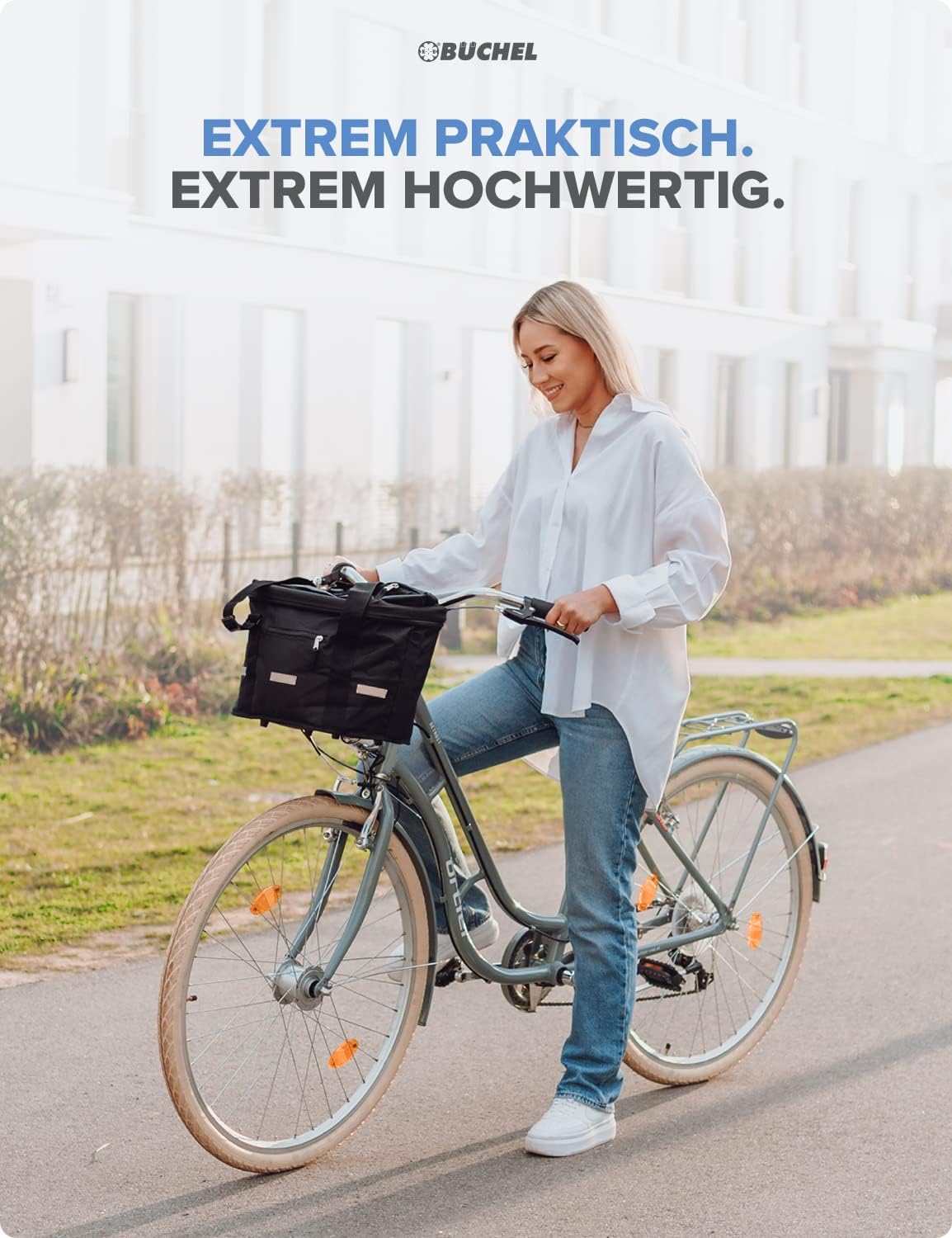 Büchel Panier à Vélo Avant - Sac à Provisions I Pliable I Panier à Vélo Avant avec Fixation Express pour Une Pose et Un Retrait Rapides - I Panier à Vélo Avant Noir et bleu