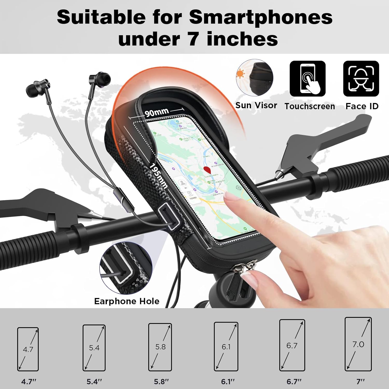 Support Téléphone Vélo Étanche, Sacoche Vélo Guidon Cadre, Porte Téléphone Vélo VTT Trottinette Moto, Sac Vélo avec Housse de Pluie Rotation 360 Écran Tactile pour Smartphone 7 Pouces 7 pouces Noir