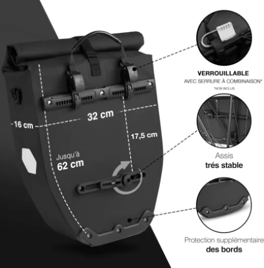 Valkental - Grand Sac étanche pour Porte-Bagages - Sacoche de vélo pour Porte-Bagages avec Grands réflecteurs [verrouillable] Fixation Ultra-résistante - Plusieurs Fois primé - Conçu pour Durer 28L Noir