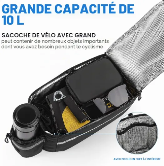 Finew Sacoche Velo Porte Bagage Bicyclette Arriere Étanche 10L, Isolé Tronc Glacière, Réfléchissant, Étanche avec Housse de Pluie Peut être utilisé comme Un Sac à bandoulière Noir Noir - 10 L