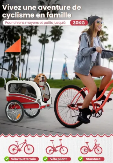 Remorques Vélo pour Chiens pour Animaux De Compagnie De Remorque De Vélo De Chien Pliant pour Le Kit De Jogging De Vélo (Rouge) M – Jusqu'à 30 kg Rouge
