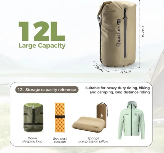 Sacoche Guidon Vélo Bikepacking 12L, Sac Ultra-Léger avec Système de Compression, Sac de Rangement Polyvalent pour Camping, Randonnée, Noir L