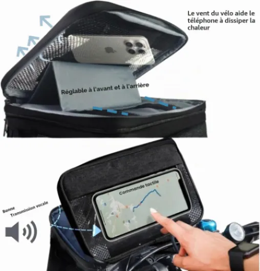 Sacoche de Guidon Vélo Isotherme, Support Téléphone avec Écran Tactile, Sac à Déjeuner Étanche, Installation Facile pour VTT, Vélo Route, Cyclisme Quotidien Noir