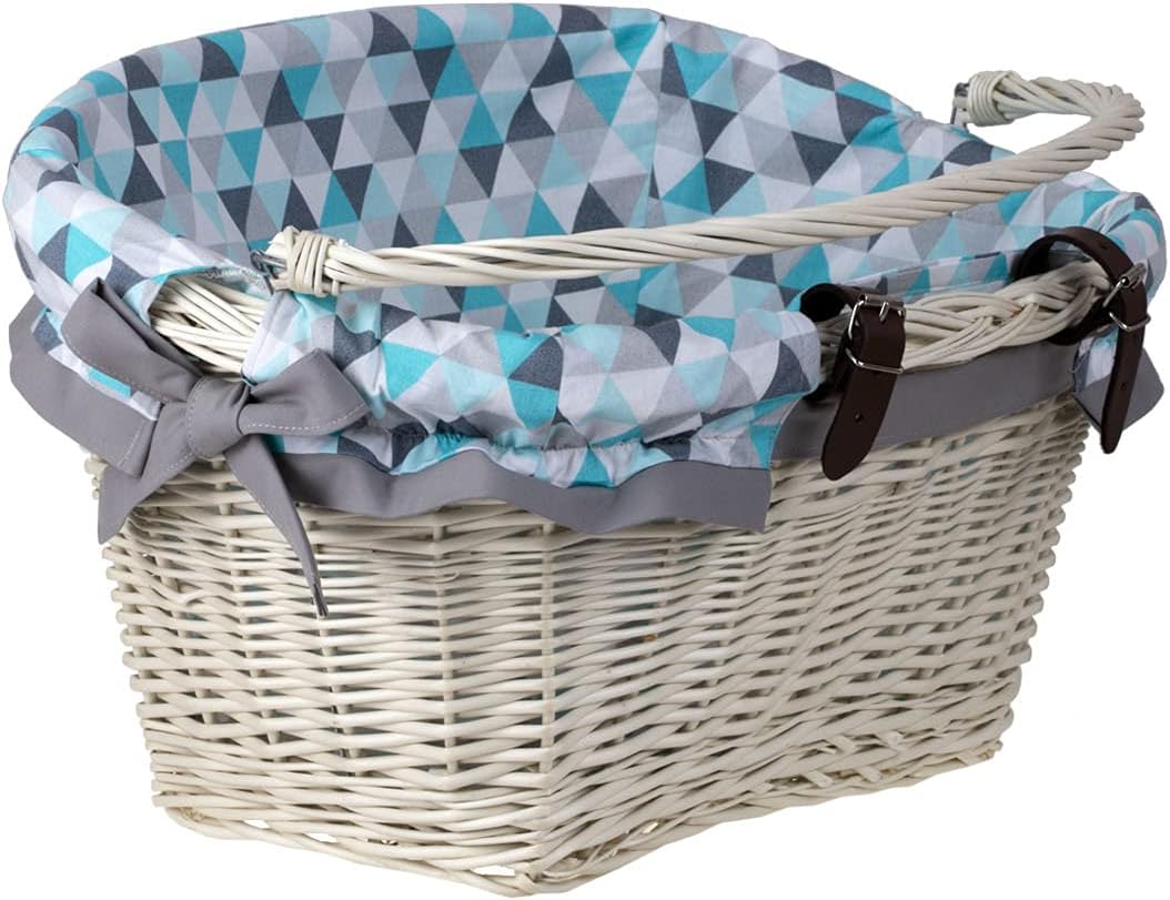 E-wicker24 Panier de Bicyclette, vélo rétro en Osier avec poignée de Transport, Panier des Courses, Panier vélo (Blanc Gris)