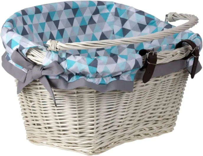 E-wicker24 Panier de Bicyclette, vélo rétro en Osier avec poignée de Transport, Panier des Courses, Panier vélo (Blanc Gris)