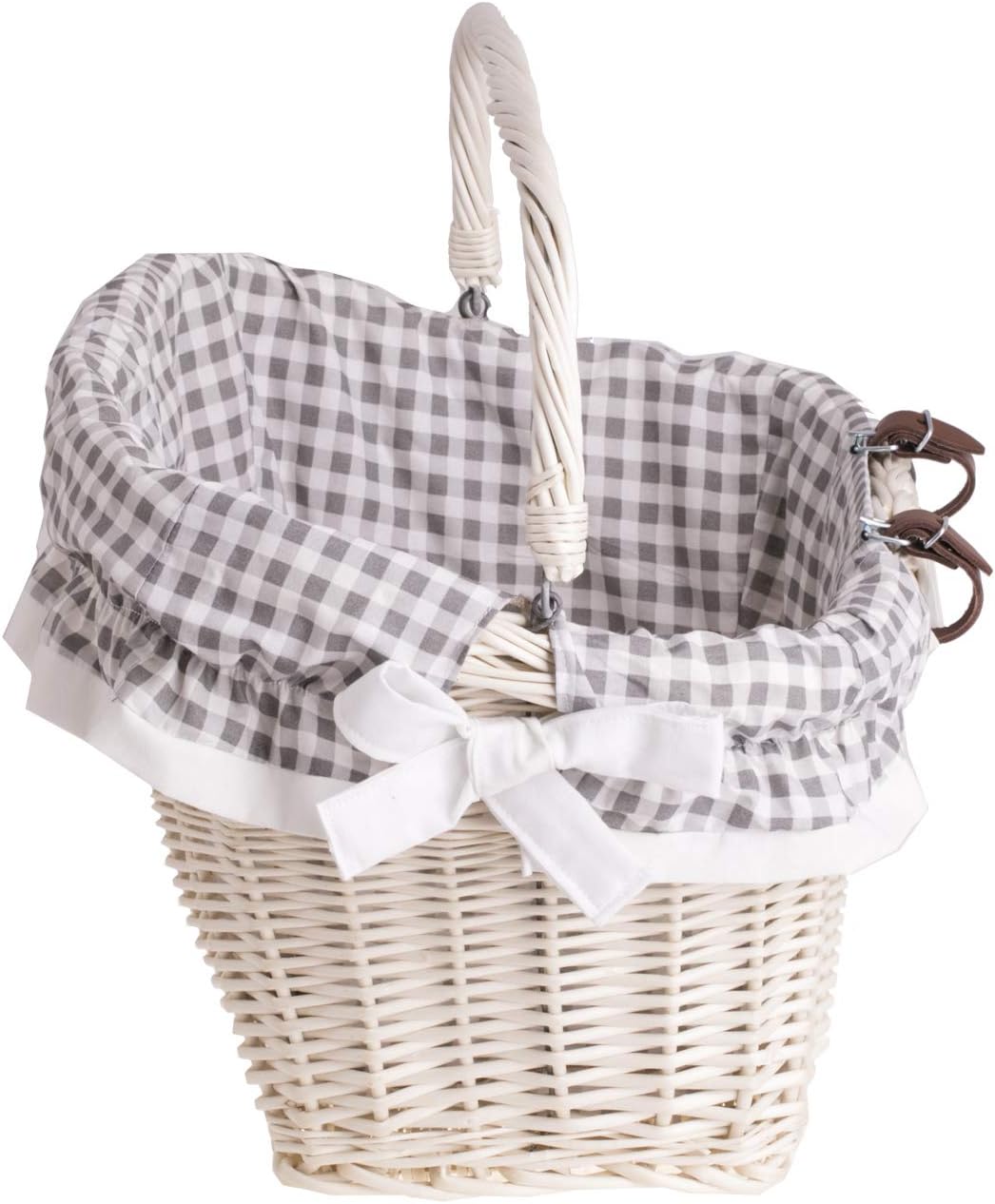 Panier de Bicyclette, vélo rétro en Osier avec poignée de Transport, Panier des Courses, Panier vélo Blanc carreaux