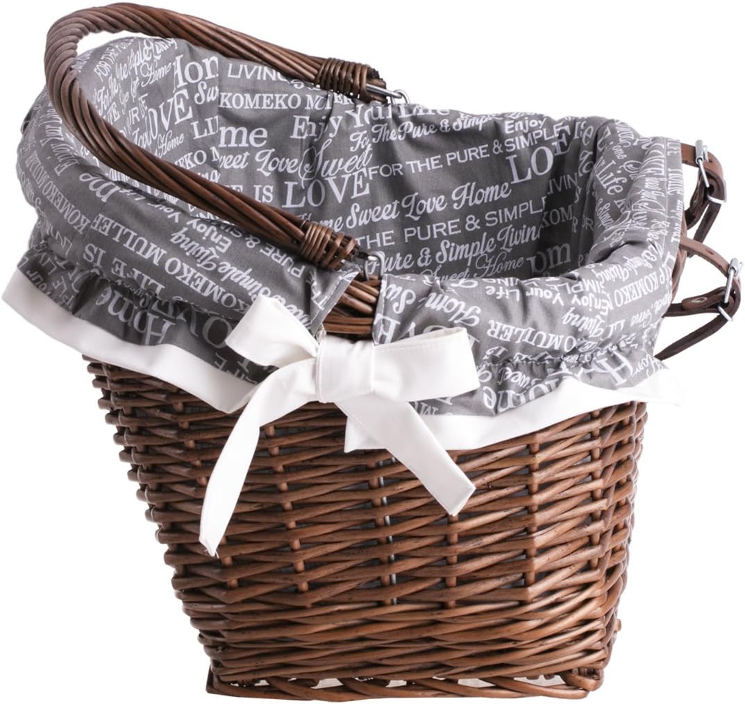 E-wicker24 Panier de Bicyclette, vélo rétro en Osier avec poignée de Transport, Panier des Courses, Panier vélo (Brun Gris)