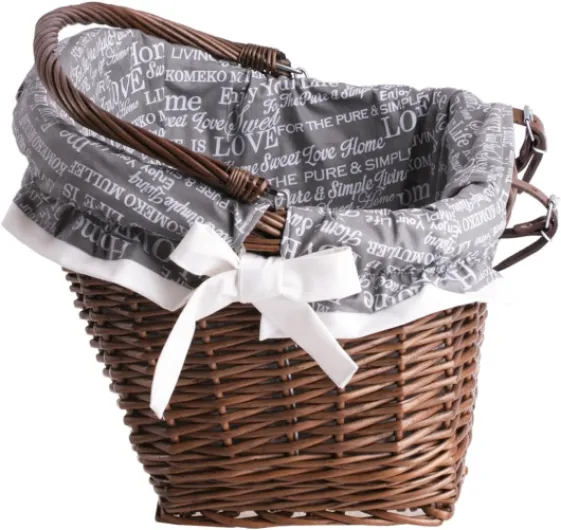 E-wicker24 Panier de Bicyclette, vélo rétro en Osier avec poignée de Transport, Panier des Courses, Panier vélo (Brun Gris)