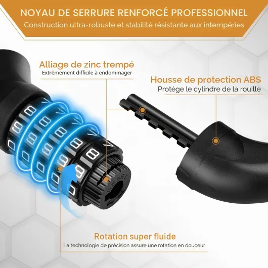 Chaîne Antivol Vélo Amélioré 90 cm, Chaîne Cadenas Vélo 5 Chiffres avec Fiche Épaissi de Niveau Sécurité Élevé, Robuste en Alliage de Zinc pour Vélos, Motos, Trotinette Electrique, Scooter Noir