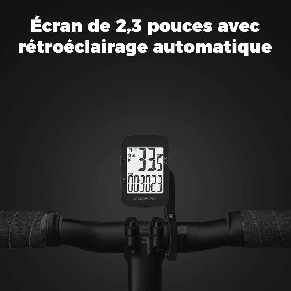 BC26 Compteur Velo sans Fil GPS, Bluetooth 5.0 Ordinateur Vélo GPS Kilométrique Odomètre, Écran LCD rétroéclairé de 2.3 Pouces Compatible avec Strava, Route et VTT Noir