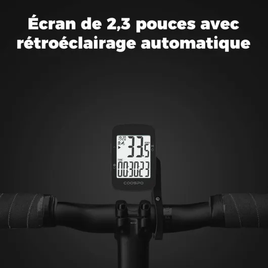 BC26 Compteur Velo sans Fil GPS, Bluetooth 5.0 Ordinateur Vélo GPS Kilométrique Odomètre, Écran LCD rétroéclairé de 2.3 Pouces Compatible avec Strava, Route et VTT Noir