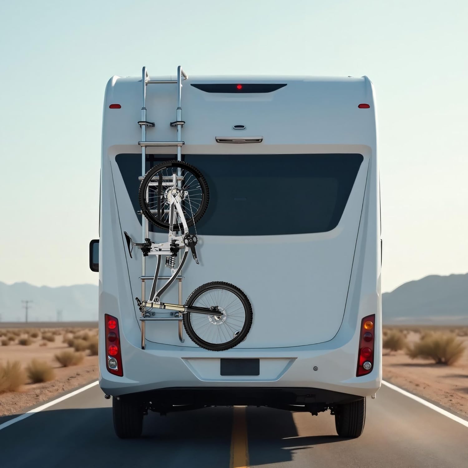 Porte vélos pour Camping Car – capacité 2 pièces, 30 kg – en Aluminium et TPR – pour Échelle de Caravane roulotte – Tout Terrain, VTT, VAE, électriques – avec Sangles Support à vélos pour échelle de camping-car