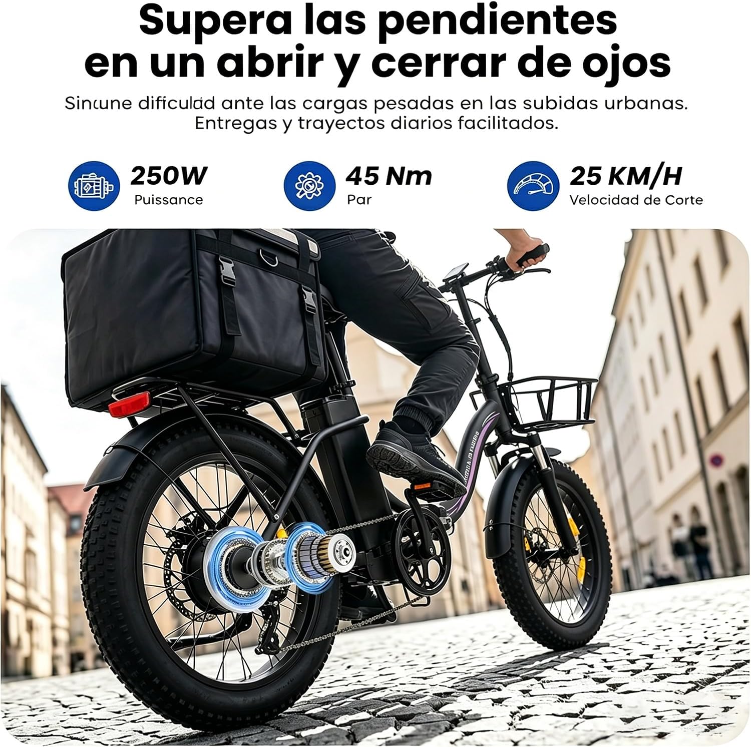 Vélo Électrique 20", 250W, 36V13Ah,100km, 25km/h, Pliable, Fatbike - Batterie 36V 13Ah, Autonomie jusqu'à 120km, Moteur 250W 25km/h, Pneus 20"x3.0" Tout Terrain