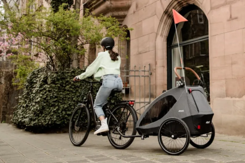 Remorque Velo 2 Enfants Dryk Duo, Inclus Barre d'Attelage, Roue Avant et Fanion, Pliable, Espace Rangement XL, Facile à Fixer, Utilisation en Poussette Double - Gris Chiné Dryk Duo Gris chiné