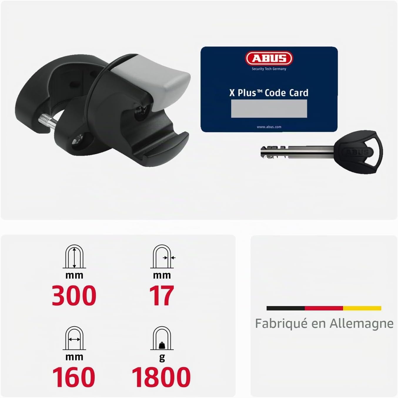 Antivol U Granit XPlus 540 + Fixation Eazy KF, Hauteur Arceau 300 mm - Antivol vélo, Niveau sécurité 15, Arceau parabolique carré 13 mm, 300 mm, Cylindre XPlus, E-Bikes Noir 30 cm Unique