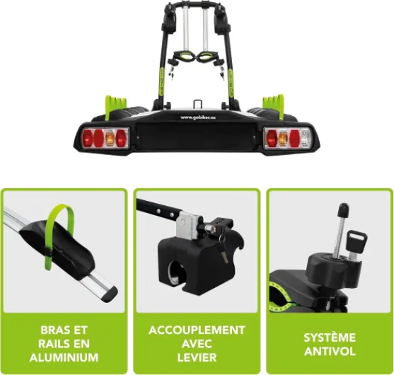 Pro Z4 Porte-vélos pour 4 vélos - Attelage avec Levier - Système de Sécurité - Châssis Acier/Aluminium - Supporte 15kg par Rail