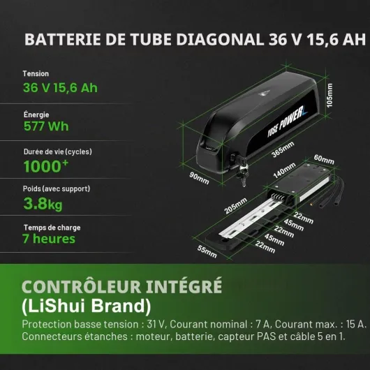 Ebike Kit 36V250W 28 "kit de Conversion de moyeu pour vélo électrique Avant avec Batterie HL Plus 36V 15.6Ah DIY e-Bike LCD