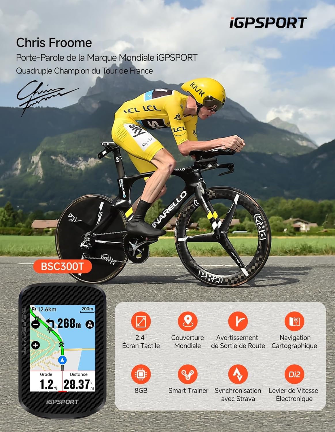 BSC300T Compteur Velo sans Fil, Map Navigation Écran Tactile 2,4’’ - GPS Velo avec Carte Alerte Déviation, Mode VAE Bluetooth ANT+Synchronisation Strava Di2 130+ Données IPX7 Compteur Velo GPS BSC300T-Pack