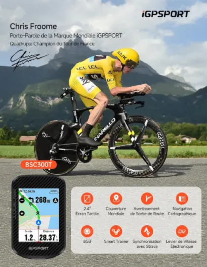 BSC300T Compteur Velo sans Fil, Map Navigation Écran Tactile 2,4’’ - GPS Velo avec Carte Alerte Déviation, Mode VAE Bluetooth ANT+Synchronisation Strava Di2 130+ Données IPX7 Compteur Velo GPS BSC300T-Pack